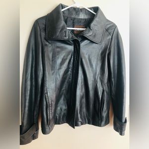 COLE HAAN Black Leather Jacket  Size S